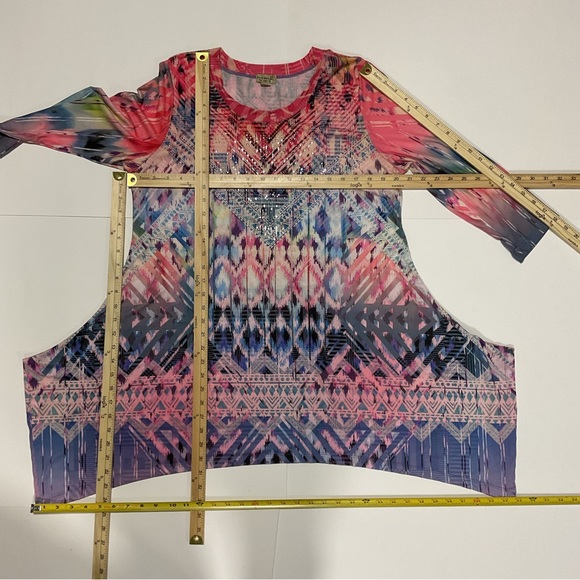 One World Women’s Top Colorful Stained Glass Geometric W/Rhinestones Cro… - Picture 9 of 11